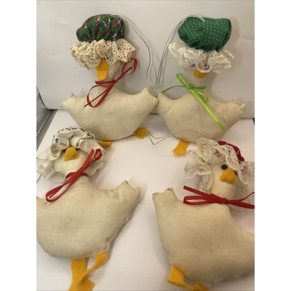 Vintage Handmade Country Goose Ornaments Lot Of 4 Cottage Country Core Decor